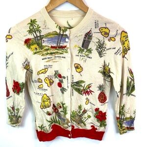 JCRew merino wool Hawaiian Print Cardigan with Red Accents size XS